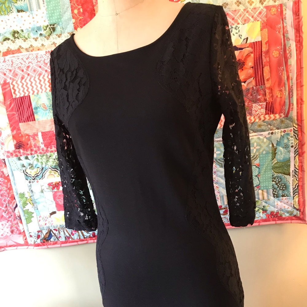 NWT Q/S Black Sheath Knit and Lace Dress